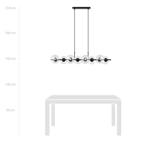 Lampa wisząca RORY 8 BLACK/TRANSPARENT loft, czarna, klosz