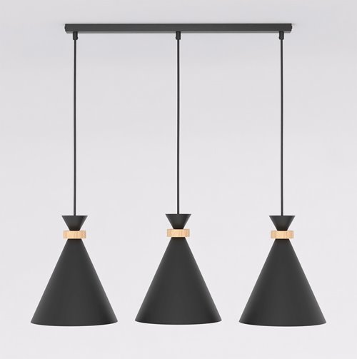 Lampa wisząca ZERO 3 BLACK nowoczesna, czarna, metal, drewno