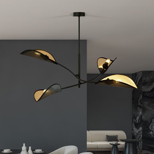 Lampa sufitowa LOTUS 4 BLACK/GOLD abażury czarna/złota