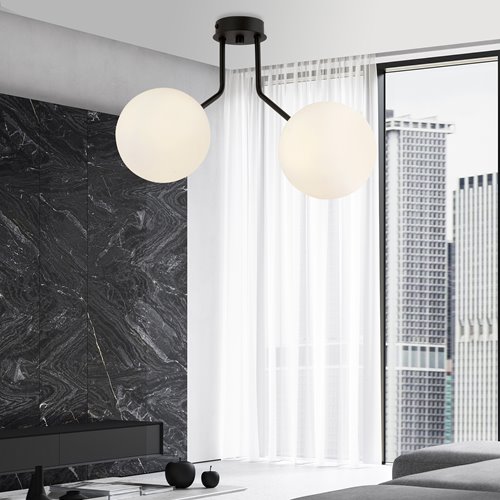 Lampa sufitowa NOVA 2 BL/OPAL klosze kule czarna/biała