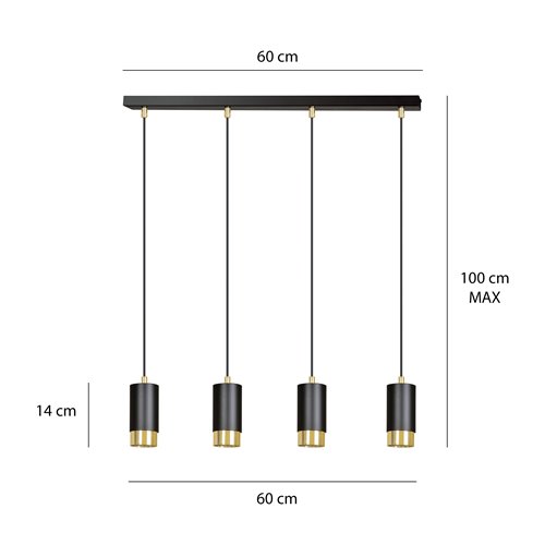 Lampa wisząca FUMIKO 4 BL/GOLD tuby, metal, czarno/złota