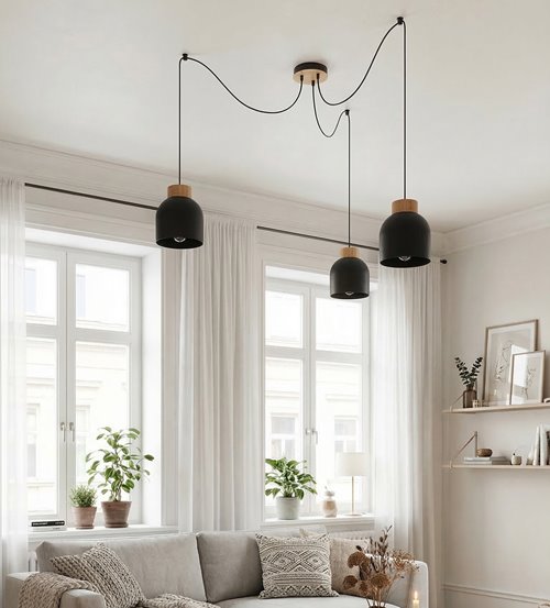 Lampa wisząca KRU 3 BLACK nowoczesna, czarna, metal, pająk