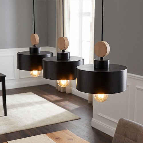 Lampa wisząca TUNISO 3 BLACK skandynawska, drewno, czarna