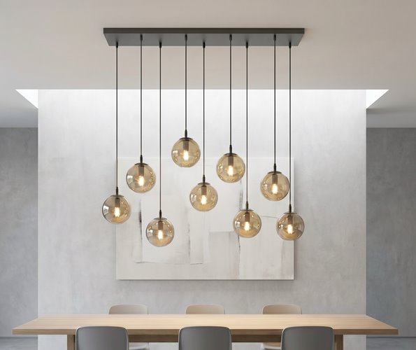 Lampa wisząca COSMO 9 BL MIODOWY loft klosz bursztyn czarna