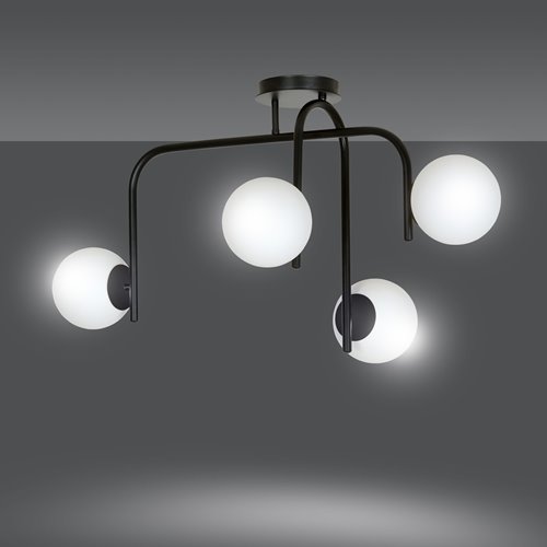 Lampa sufitowa KALF 4B BLACK klasyczna, klosz, czarno/biała