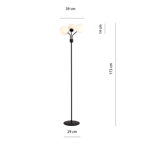 Lampa podłogowa NOVA LP3 BL/OPAL klosze kule czarna/biała