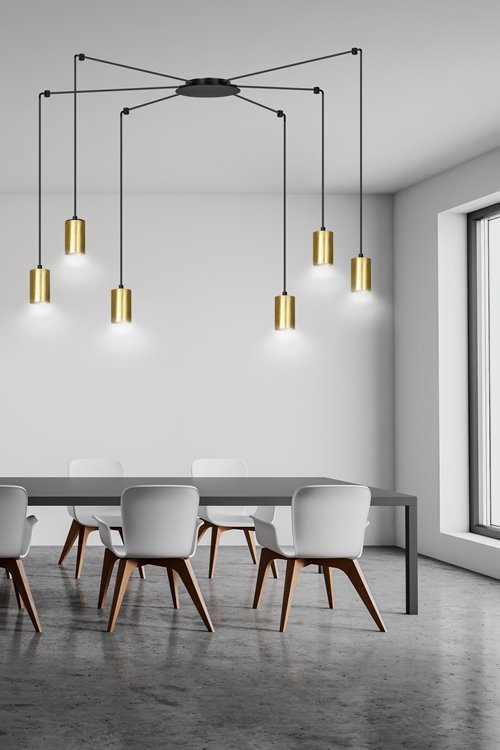 Lampa wisząca TRAKER 6 BL/GOLD nowoczesna pająk czarno/złota