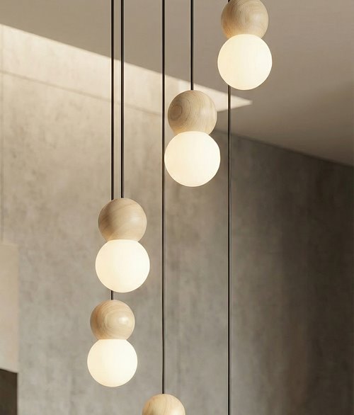 Lampa wisząca LOOP 6 BLACK nowoczesna, czarna, drewno, klosz