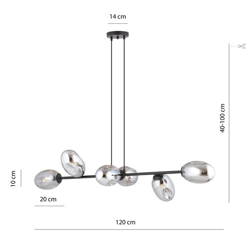 Lampa wisząca PANDORA 6 BL GRAFIT design szkło czarny/grafit