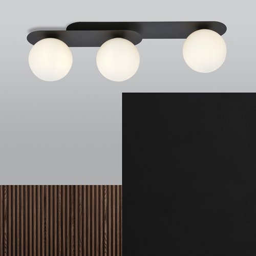 Lampa sufitowa PLAZA 3 BL/OPAL plafon, klosze, czarna/biała