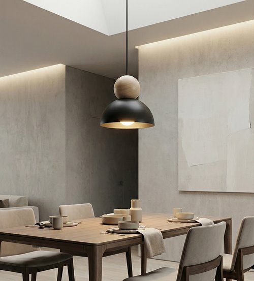 Lampa wisząca KAKI 1S BLACK nowoczesna, czarna, metal drewno