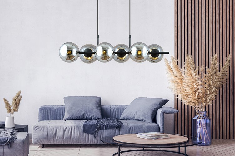 Lampa wisząca RORY 6 BLACK/GRAFIT loft, czarna, klosz