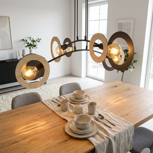 Lampa wisząca SKIVA 4 BL nowoczesna, czarna, metal, drewno