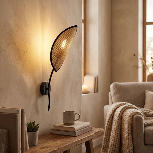 Kinkiet LOTUS K1 BLACK/RATTAN abażur czarny/rattan