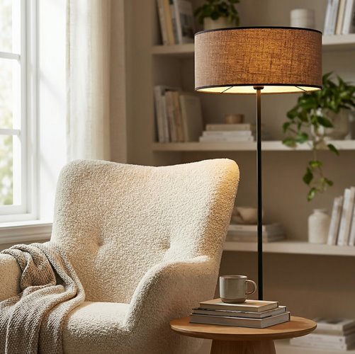 Lampa podłogowa ECO LP1 BROWN klasyczna, brązowa, abażur
