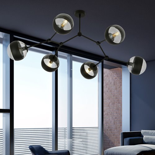 Lampa sufitowa SPACE 6 BL/STRIPE kule czarna/transparent