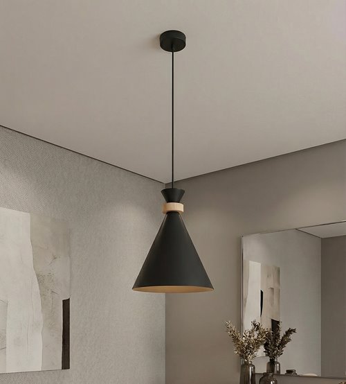 Lampa wisząca ZERO 1 BLACK nowoczesna, czarna, metal, drewno