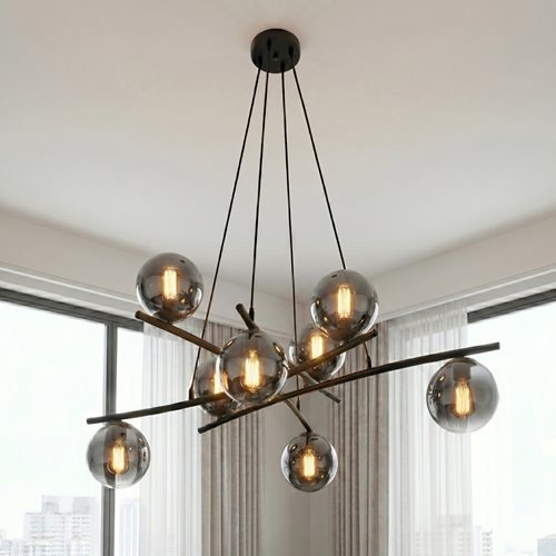 Lampa wisząca ESSA 8 GRAFIT klosze kule DESIGN czarna/grafit