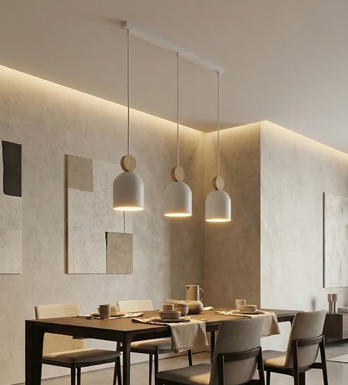 Lampa wisząca MESI 3 WHITE nowoczesna, biała, metal drewno