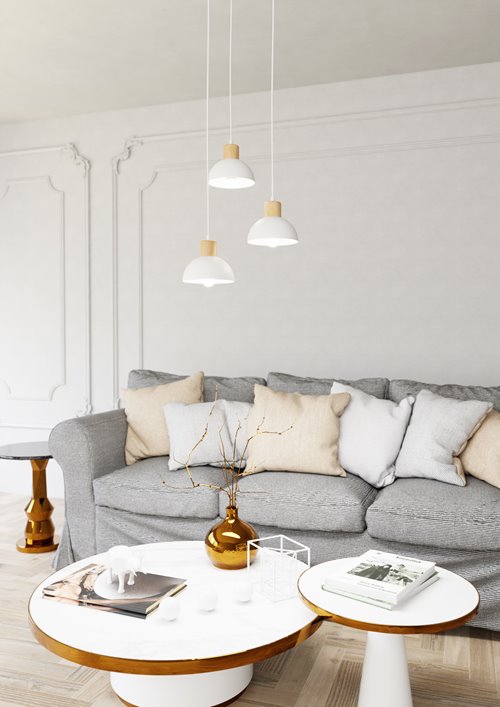 Lampa wisząca SECO 3 WH PREM, loft, metal, biała, drewno