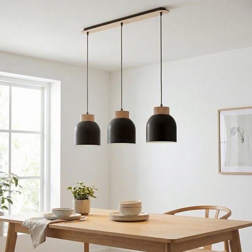 Lampa wisząca VIGO 3 BLACK nowoczesna, czarna, metal, drewno