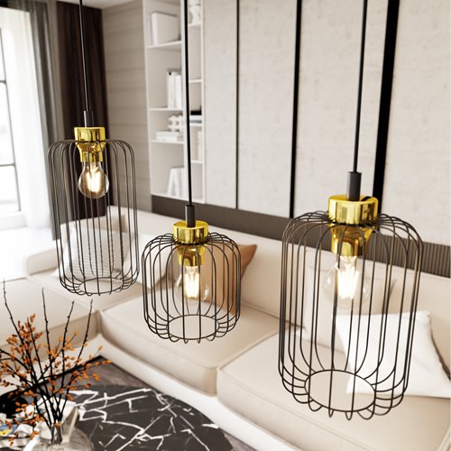 Lampa wisząca VANDER 3 BL GOLD loft nowoczesna czarno/złota