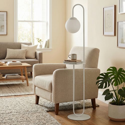 Lampa podłogowa BARI LP1 WH design, stolik, biała