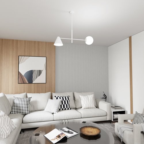 Żyrandol HERMES 2 WHITE nowoczesny, biały, klosz, salon