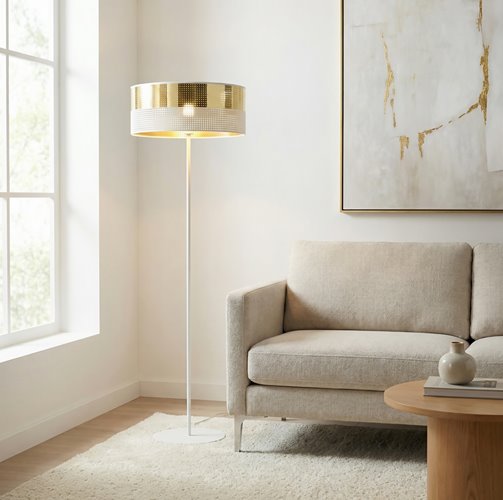 Lampa podłogowa LUX LP1 WH GOLD klasyczna, złota, abażur