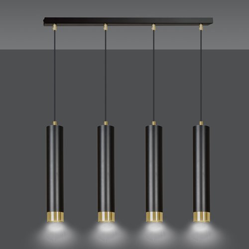 Lampa wisząca KIBO 4 BL/GOLD nowoczesna, tuby, czarno/złota