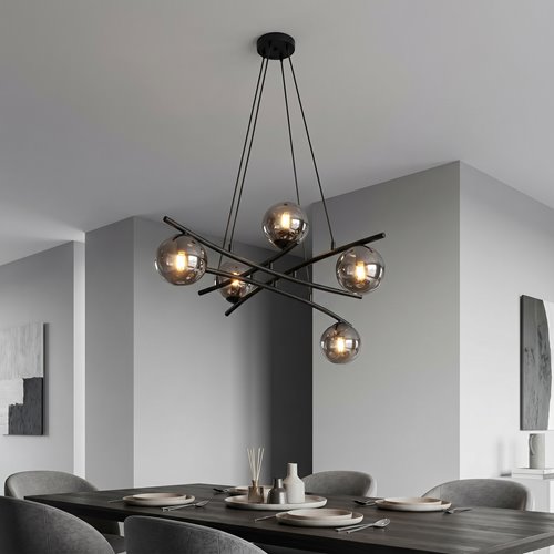 Lampa wisząca ESSA 5 GRAFIT klosze kule DESIGN czarna/grafit