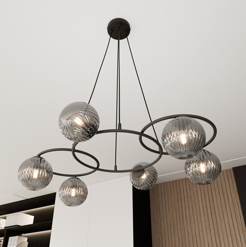 Lampa wisząca LIBRA 6 BL GRAFIT, design, klosz, biały czarny