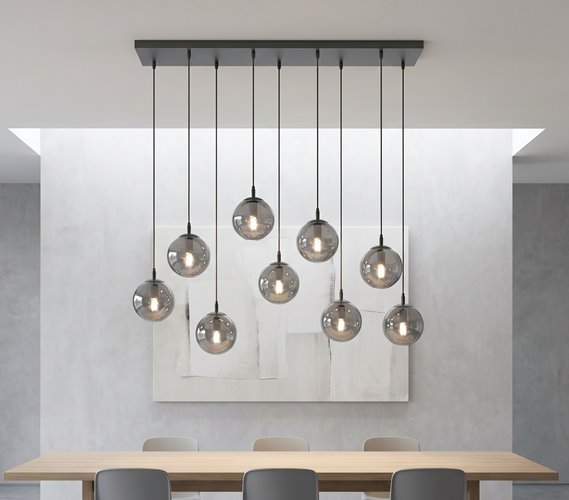 Lampa wisząca COSMO 9 BL GRAFIT loft, klosze grafit, czarna