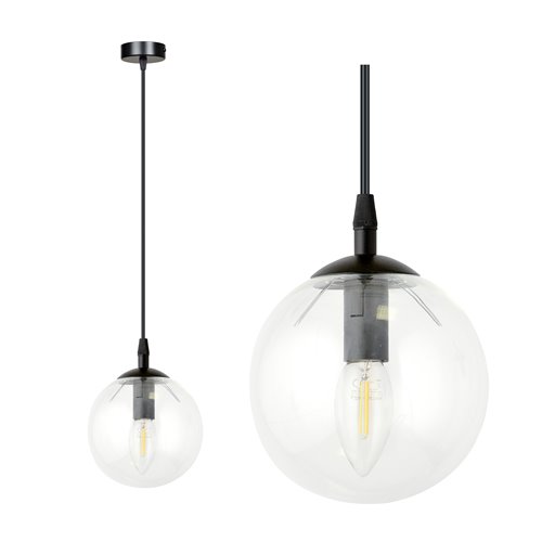 Lampa wisząca COSMO 1 BL TRANSPARENT loft, klosz, czarna