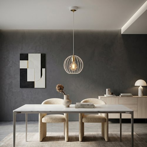 Lampa wisząca ALBIO 1 WHITE nowoczesna, loft, biało/złota