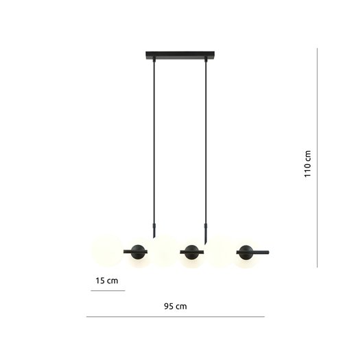 Lampa wisząca RORY 6 BLACK/OPAL loft, czarna, klosz