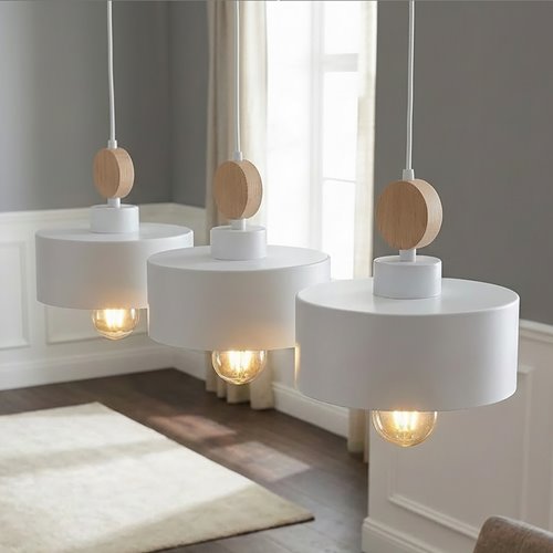 Lampa wisząca TUNISO 3 WHITE skandynawska, drewno, biała