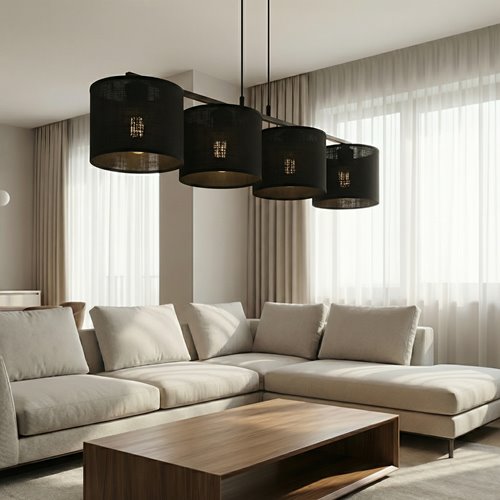 Lampa wisząca ECO 4 BLACK klasyczna, abażur, czarna