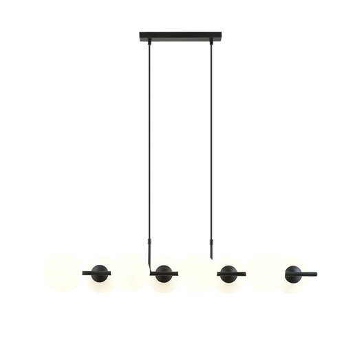 Lampa wisząca RORY 8 BLACK/OPAL loft, czarna, klosz