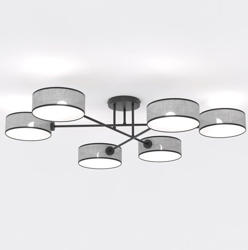 Lampa sufitowa MAGA 6 GRAY plafon, szara, abażur
