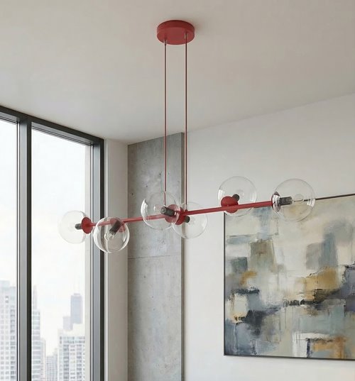 Lampa wisząca MAGNUS 6 BURGUNDY TRANSPARENT nowoczesna klosz