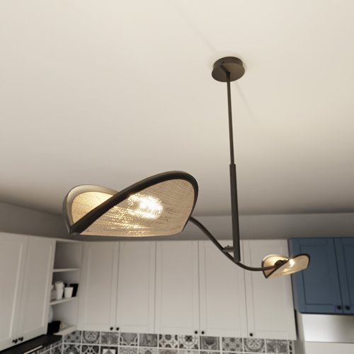 Lampa sufitowa LOTUS 2 BLACK/RATTAN abażury czarna/rattan