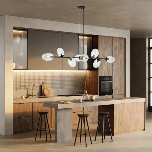 Lampa wisząca PANDORA 8 BL TRANSP klosze czarny/transparent