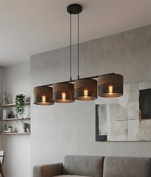 Lampa wisząca KARBON 4 BL BROWN klasyczna, abażur, brązowa