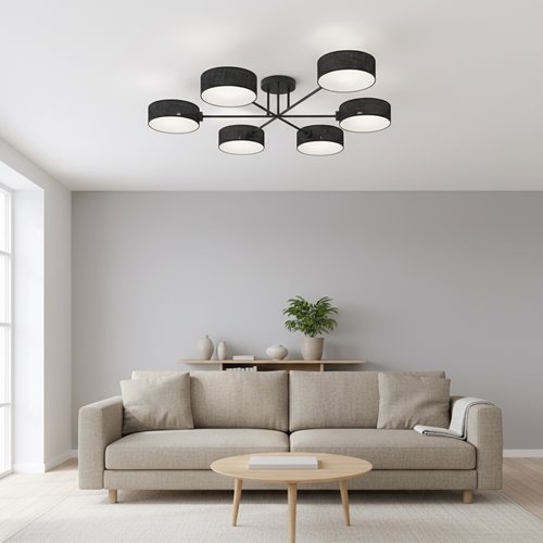 Lampa sufitowa MAGA 6 BLACK plafon, czarna, abażur