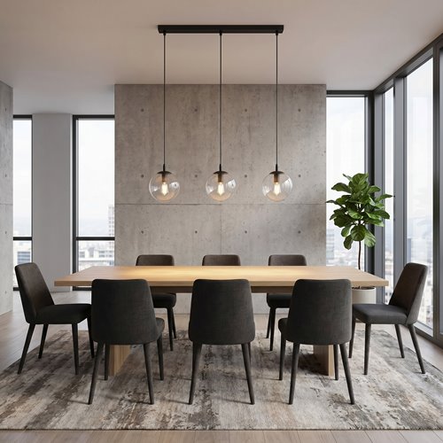 Lampa wisząca COSMO 3 BL TRANSPARENT loft, klosz, czarna