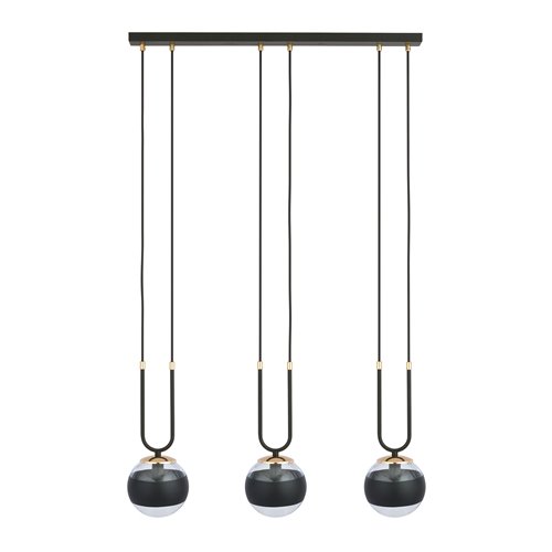 Lampa wisząca GLAM 3 BL/STRIPE czarna/transparent/złota