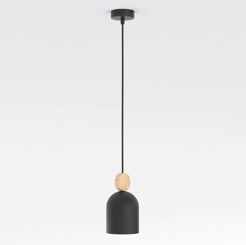 Lampa wisząca MESI 1 BLACK nowoczesna, czarna, metal drewno