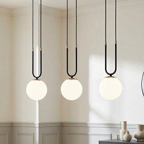 Lampa wisząca GLAM 3 BL/OPAL glamour czarna/biała/złota