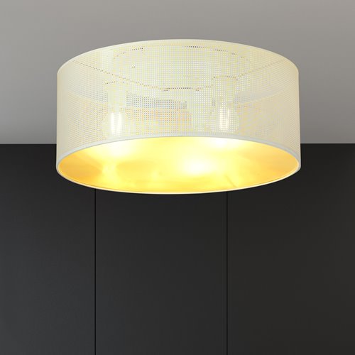 Lampa sufitowa ASTON 3 WHITE/GOLD duży abażur biało/złoty
